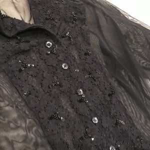 Black net and sequin beaded button down